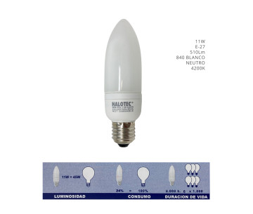 Bombilla Bajo Consumo Vela ECL E27 230V 11W 4200K