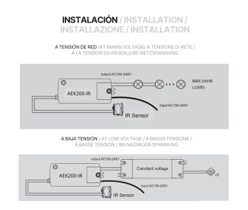 Relé electrónico AEK200-IR con sensor IR 120-240Vac pasamano