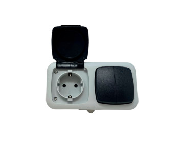 Doble interruptor con base Schuko tapada IP54 FILM+EAN