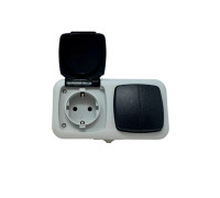 Doble interruptor con base Schuko tapada IP54 FILM+EAN