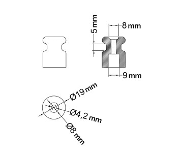 Aislador de porcelana para instalaciones de pared Negro