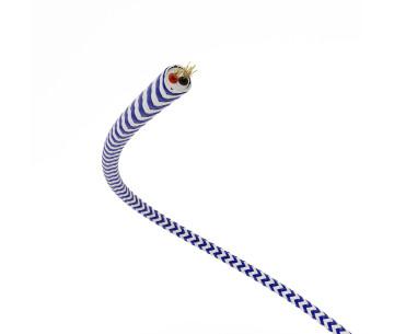 Rollo 50m. Cable textil Bajo Voltaje Zig Zag Blanco Azul RZ12