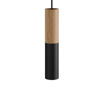 Tub-E14, tubo en madera y metal para foco neutro-negro