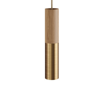 Tub-E14, tubo en madera y metal para foco neutro-bronce satinado