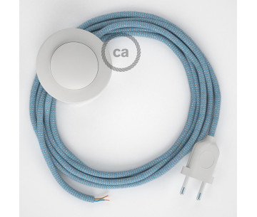 Conexión suelo 3m Blanco cable redondo Algodón y Lino ZigZag Azul RD75