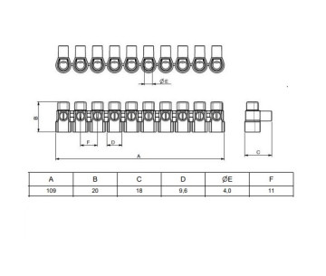 Regleta volante 2.5mm. 10 polos