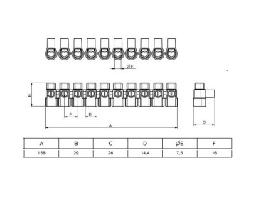 Regleta volante 10mm. 10 polos